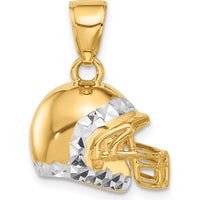 14K Yellow Gold and White Rhodium 3D Football Helmet Pendant with Diamond-Cut Texture by Oro Pregiato