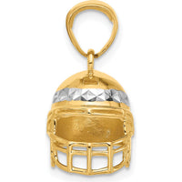 14K Yellow Gold and White Rhodium 3D Football Helmet Pendant with Diamond-Cut Texture by Oro Pregiato