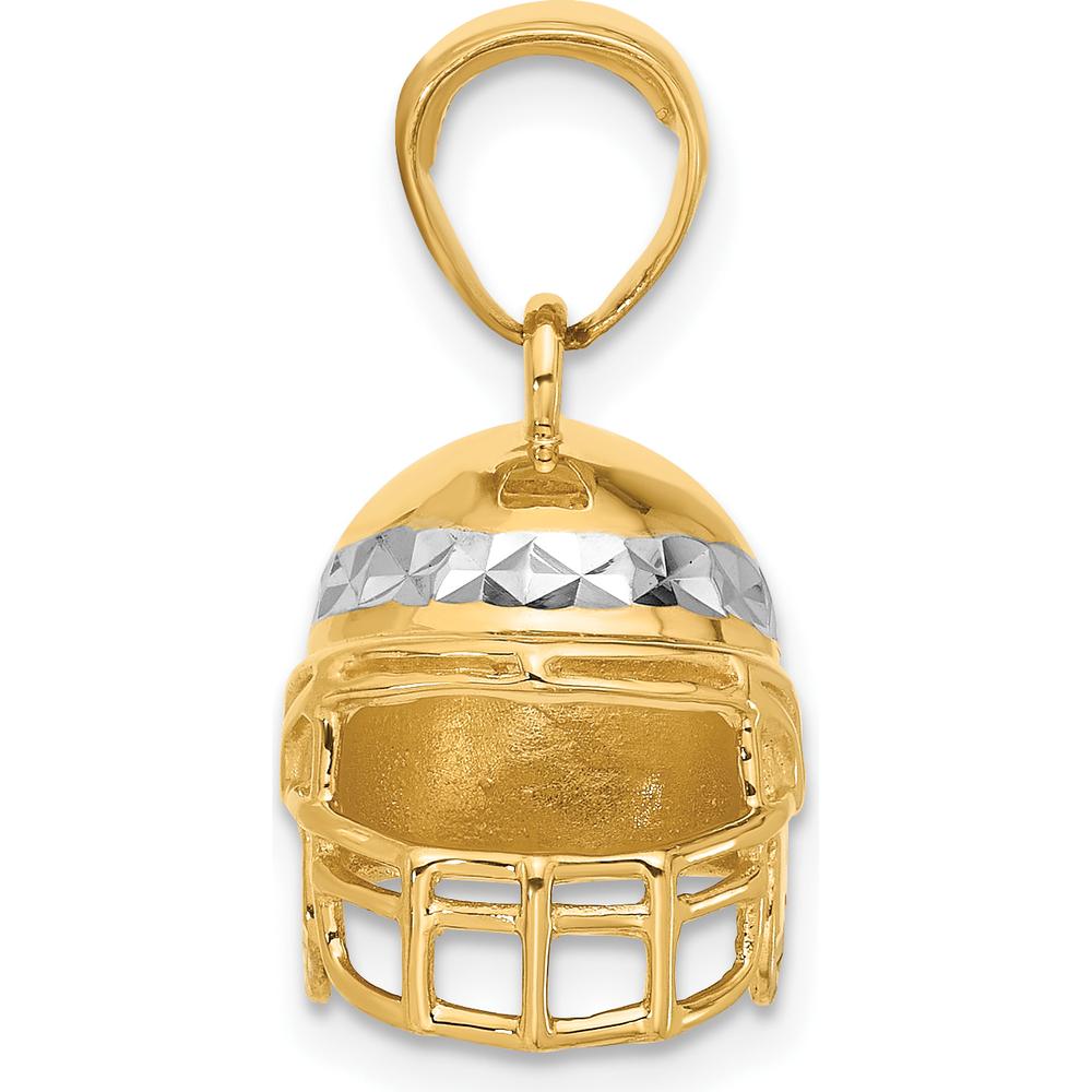 14K Yellow Gold and White Rhodium 3D Football Helmet Pendant with Diamond-Cut Texture by Oro Pregiato