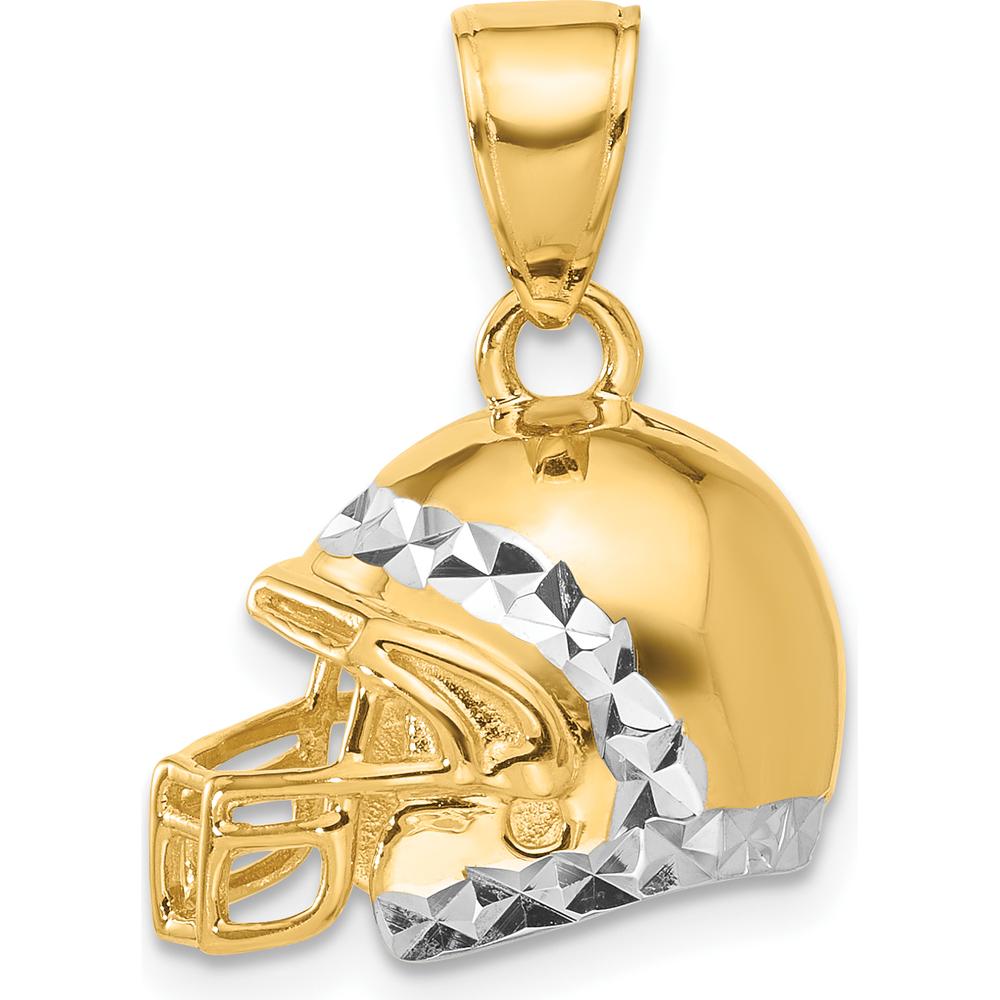 14K Yellow Gold and White Rhodium 3D Football Helmet Pendant with Diamond-Cut Texture by Oro Pregiato