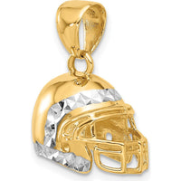 14K Yellow Gold and White Rhodium 3D Football Helmet Pendant with Diamond-Cut Texture by Oro Pregiato