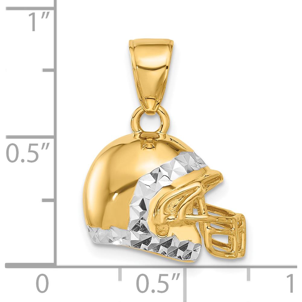 14K Yellow Gold and White Rhodium 3D Football Helmet Pendant with Diamond-Cut Texture by Oro Pregiato