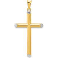 14K Yellow Gold and White Rhodium 3D Hollow Cross Pendant by Oro Pregiato