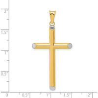14K Yellow Gold and White Rhodium 3D Hollow Cross Pendant by Oro Pregiato