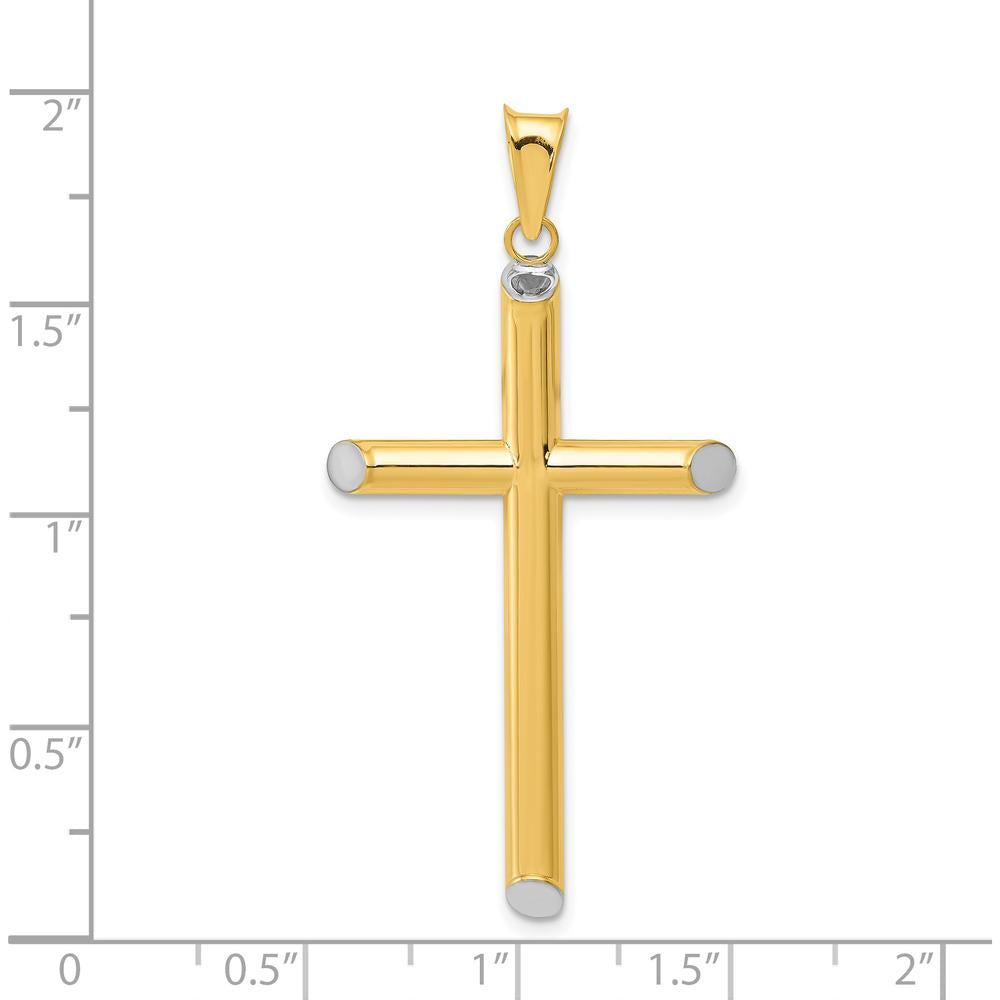 14K Yellow Gold and White Rhodium 3D Hollow Cross Pendant by Oro Pregiato