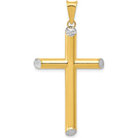 14K Yellow Gold and White Rhodium 3D Hollow Diamond-Cut Cross Pendant - 45mm x 25mm by Oro Pregiato