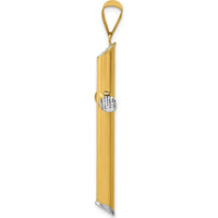 14K Yellow Gold and White Rhodium 3D Hollow Diamond-Cut Cross Pendant - 45mm x 25mm by Oro Pregiato