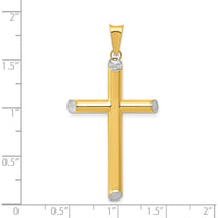 14K Yellow Gold and White Rhodium 3D Hollow Diamond-Cut Cross Pendant - 45mm x 25mm by Oro Pregiato