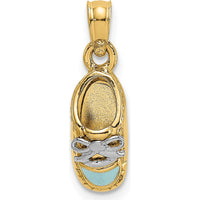 14K Yellow Gold and White Rhodium 3D Light Blue Enamel Baby Shoe Charm by Oro Pregiato
