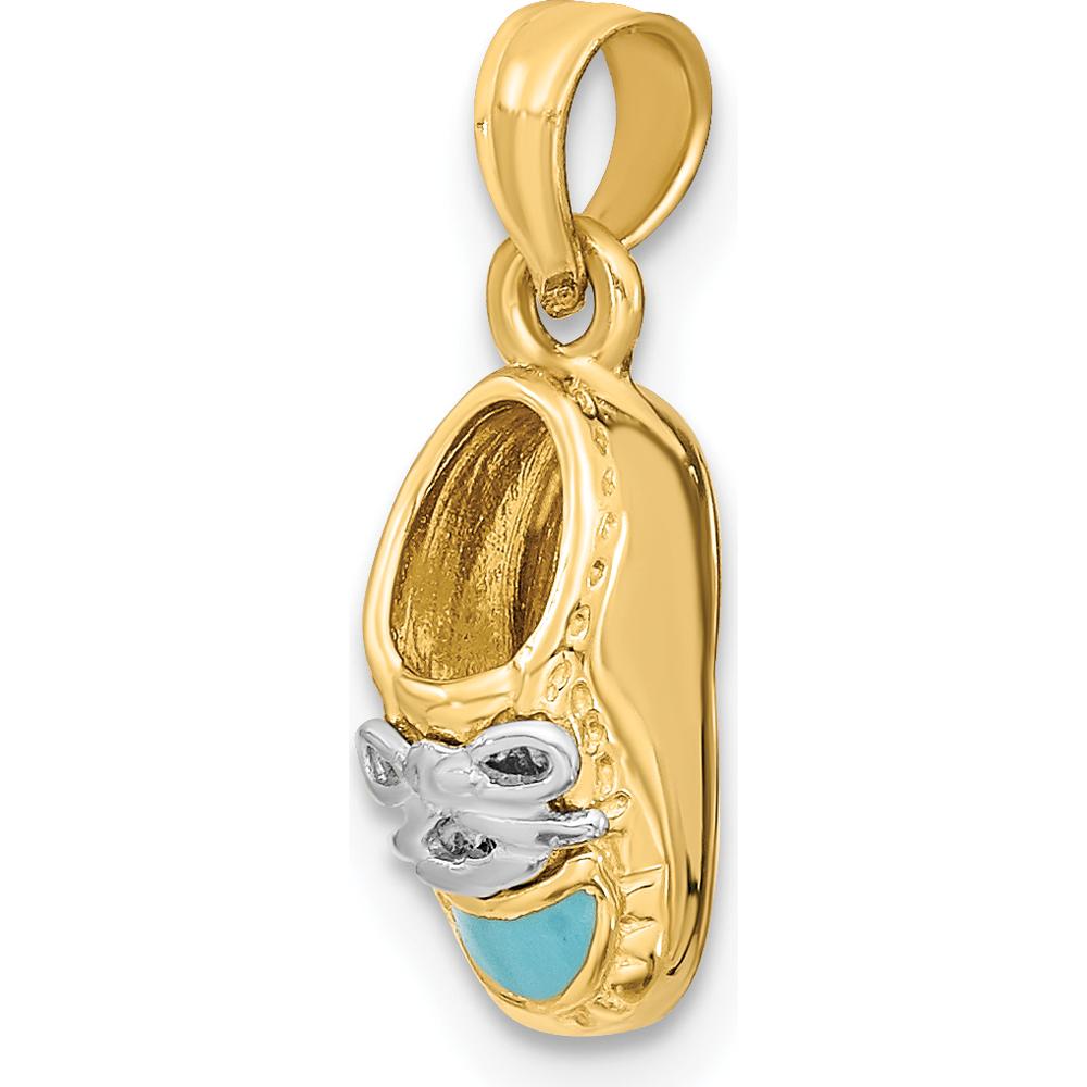 14K Yellow Gold and White Rhodium 3D Light Blue Enamel Baby Shoe Charm by Oro Pregiato