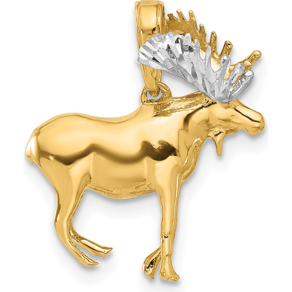 14K Yellow Gold and White Rhodium 3D Moose Pendant with Diamond-Cut Texture by Oro Pregiato