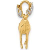 14K Yellow Gold and White Rhodium 3D Moose Pendant with Diamond-Cut Texture by Oro Pregiato
