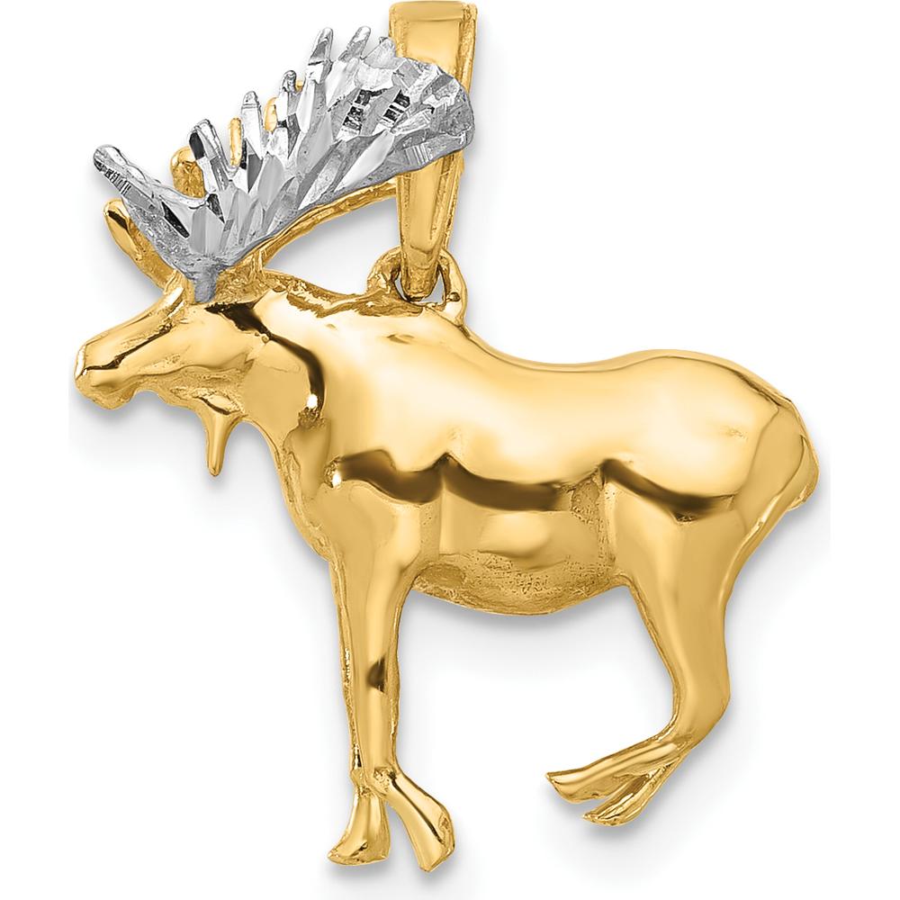 14K Yellow Gold and White Rhodium 3D Moose Pendant with Diamond-Cut Texture by Oro Pregiato