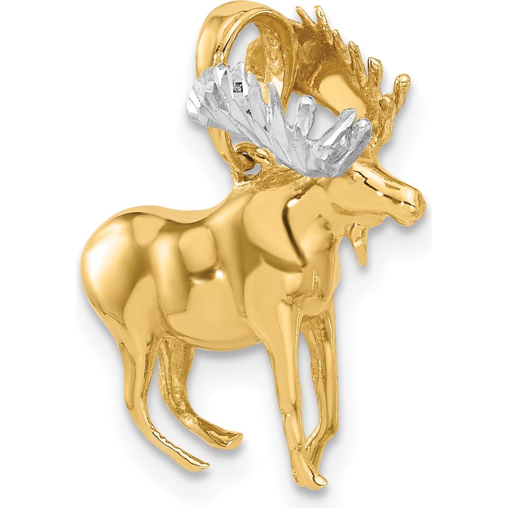 14K Yellow Gold and White Rhodium 3D Moose Pendant with Diamond-Cut Texture by Oro Pregiato