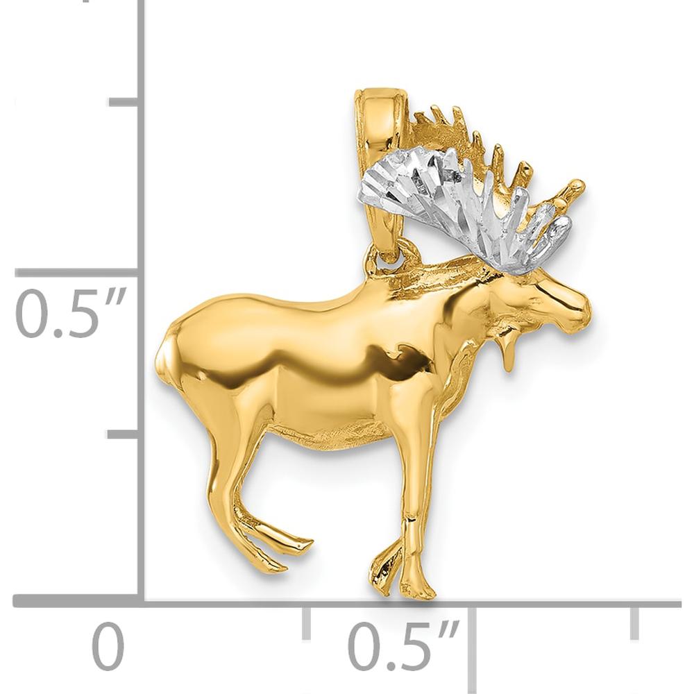 14K Yellow Gold and White Rhodium 3D Moose Pendant with Diamond-Cut Texture by Oro Pregiato