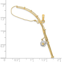 14K Yellow Gold and White Rhodium 3D Moveable Fishing Pole Charm Pendant - Unique Nature-Inspired Design by Oro Pregiato