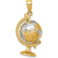 14K Yellow Gold and White Rhodium 3D Moveable Globe Pendant - 31mm Length by Oro Pregiato