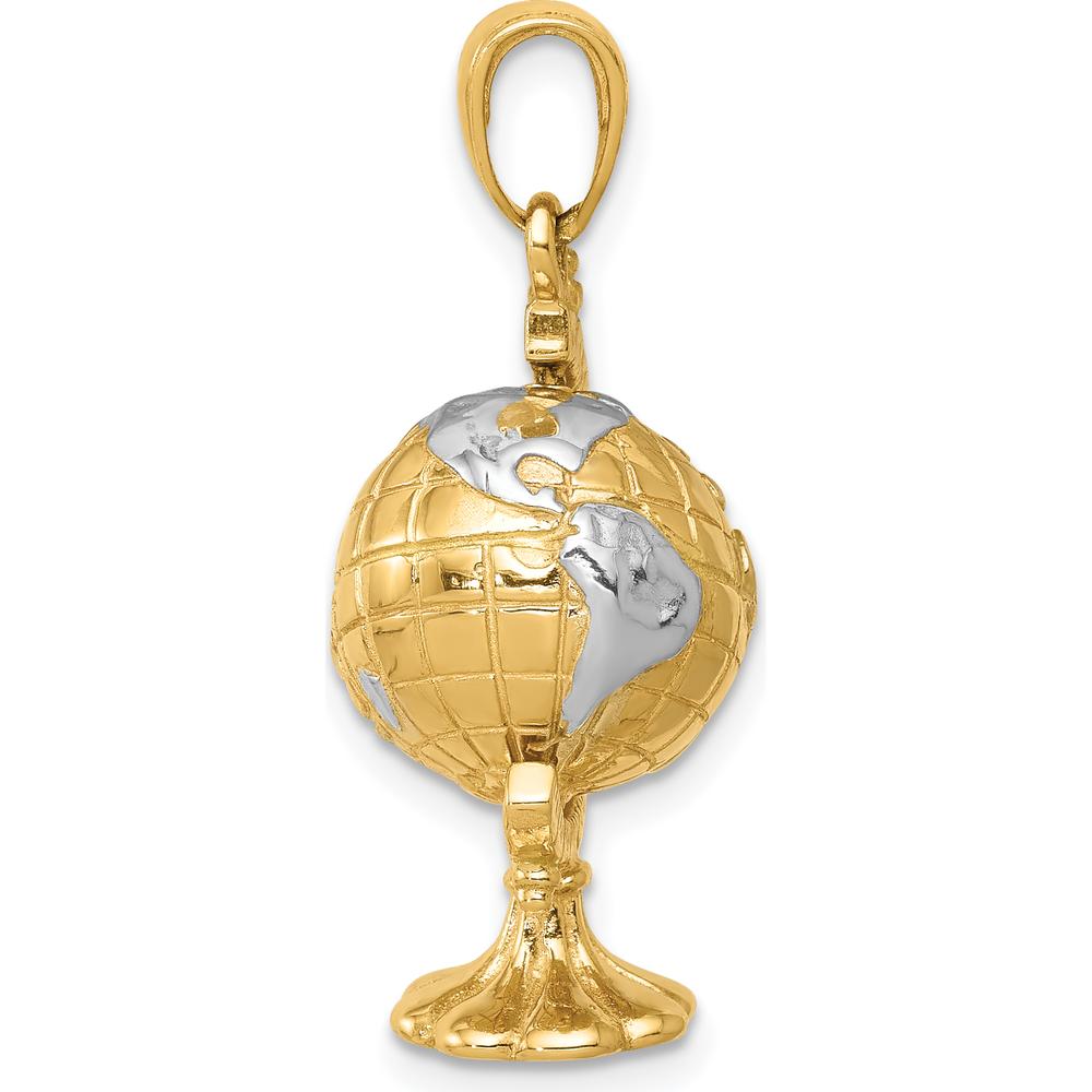 14K Yellow Gold and White Rhodium 3D Moveable Globe Pendant - 31mm Length by Oro Pregiato