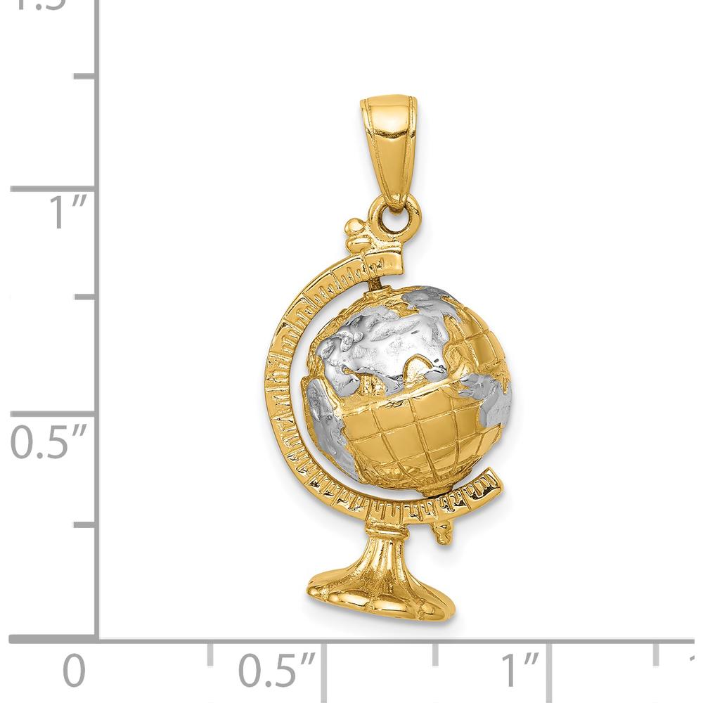 14K Yellow Gold and White Rhodium 3D Moveable Globe Pendant - 31mm Length by Oro Pregiato