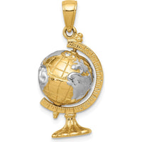 14K Yellow Gold and White Rhodium 3D Moveable Globe Pendant - 31mm Length by Oro Pregiato