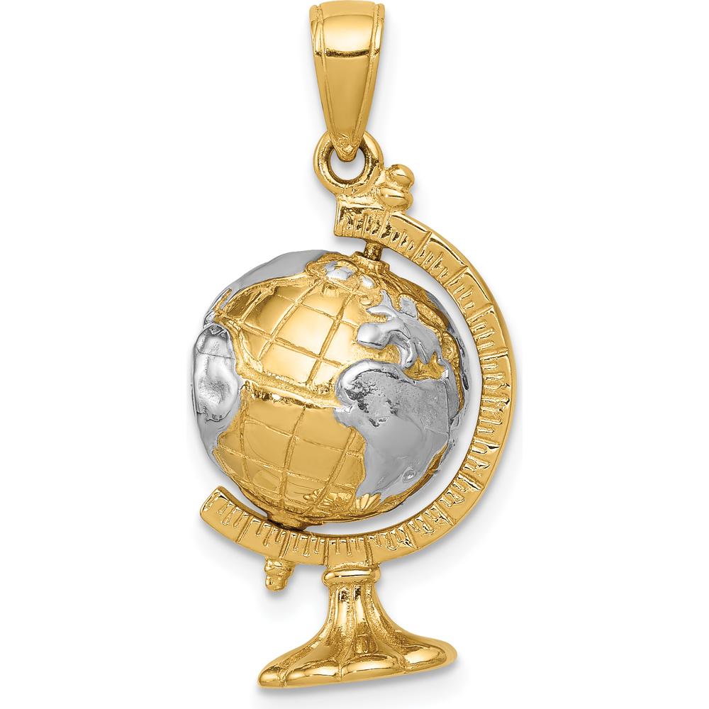 14K Yellow Gold and White Rhodium 3D Moveable Globe Pendant - 31mm Length by Oro Pregiato