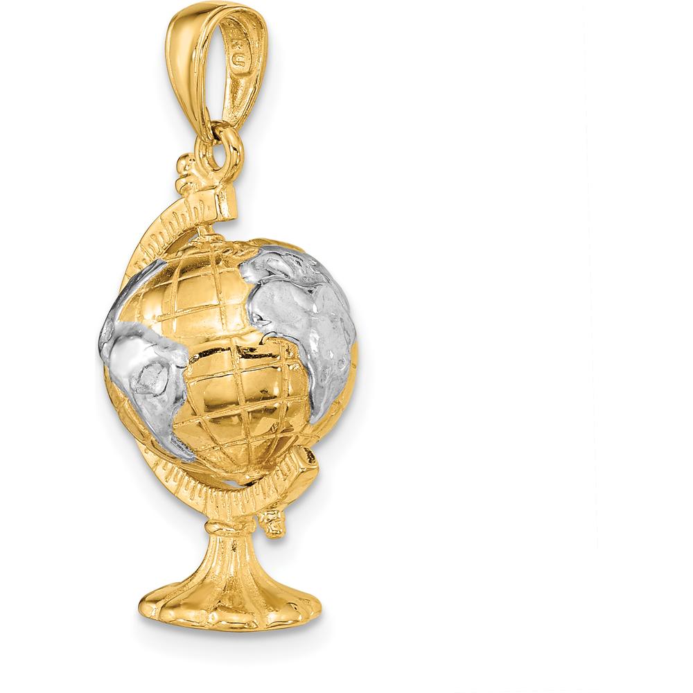 14K Yellow Gold and White Rhodium 3D Moveable Globe Pendant - 31mm Length by Oro Pregiato