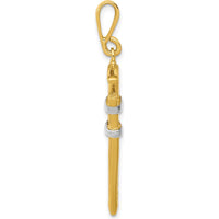 14K Yellow Gold and White Rhodium 3D Pipe Wrench Charm - Solid 14K Gold Construction