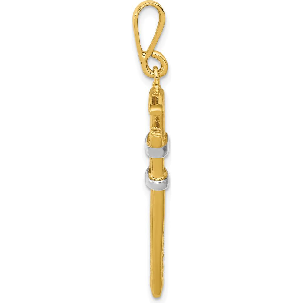 14K Yellow Gold and White Rhodium 3D Pipe Wrench Charm - Solid 14K Gold Construction