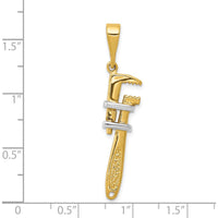 14K Yellow Gold and White Rhodium 3D Pipe Wrench Charm - Solid 14K Gold Construction