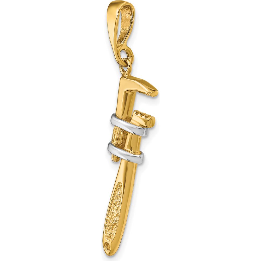 14K Yellow Gold and White Rhodium 3D Pipe Wrench Charm - Solid 14K Gold Construction