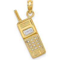 14K Yellow Gold and White Rhodium 3D Retro Cell Phone Charm - Vintage Inspired Pendant by Oro Pregiato
