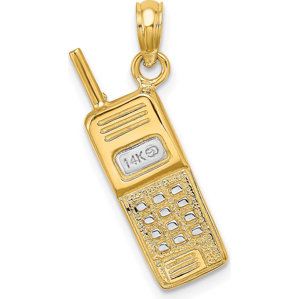 14K Yellow Gold and White Rhodium 3D Retro Cell Phone Charm - Vintage Inspired Pendant by Oro Pregiato