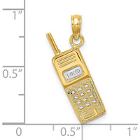 14K Yellow Gold and White Rhodium 3D Retro Cell Phone Charm - Vintage Inspired Pendant by Oro Pregiato