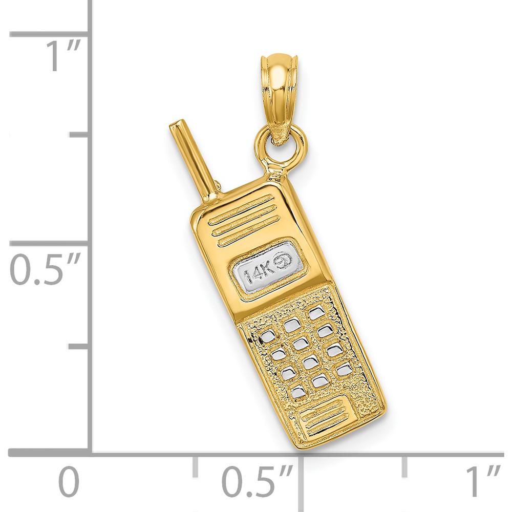 14K Yellow Gold and White Rhodium 3D Retro Cell Phone Charm - Vintage Inspired Pendant by Oro Pregiato