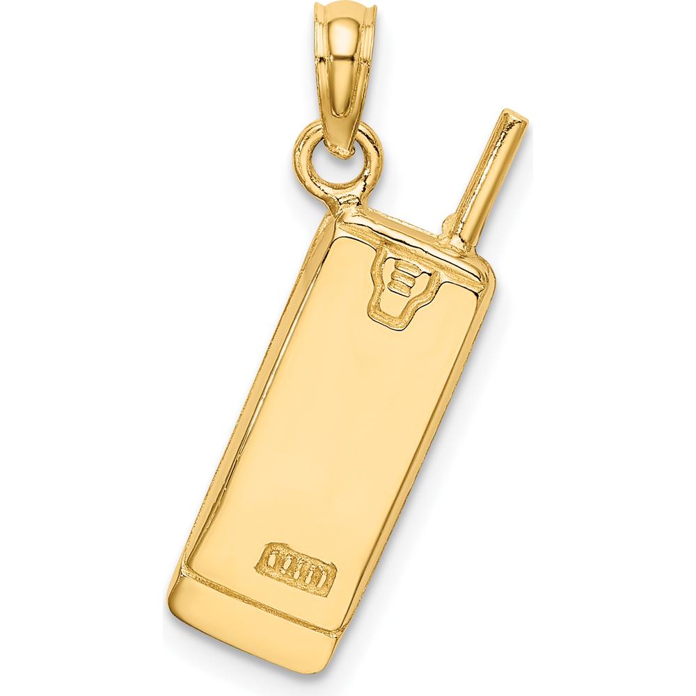 14K Yellow Gold and White Rhodium 3D Retro Cell Phone Charm - Vintage Inspired Pendant by Oro Pregiato