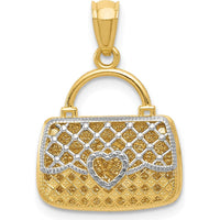 14K Yellow Gold and White Rhodium 3D Reversible Heart Handbag Pendant by Oro Pregiato