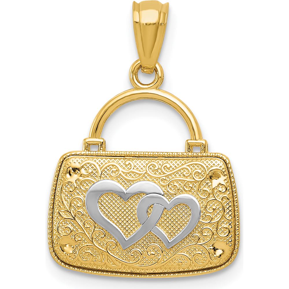 14K Yellow Gold and White Rhodium 3D Reversible Heart Handbag Pendant by Oro Pregiato