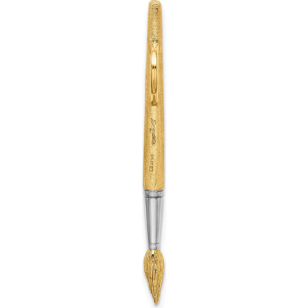 14K Yellow Gold and White Rhodium 3D Water Paint Brush Charm - Polished Gold and Textured Design by Oro Pregiato