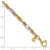 14K Yellow Gold and White Rhodium 7.5" Fancy Rope Link Bracelet with Textured Accents - 4.2mm Width by 0