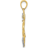 14K Yellow Gold and White Rhodium Anchor with Ship's Wheel Pendant - Nautical Themed 31mm Length by Oro Pregiato