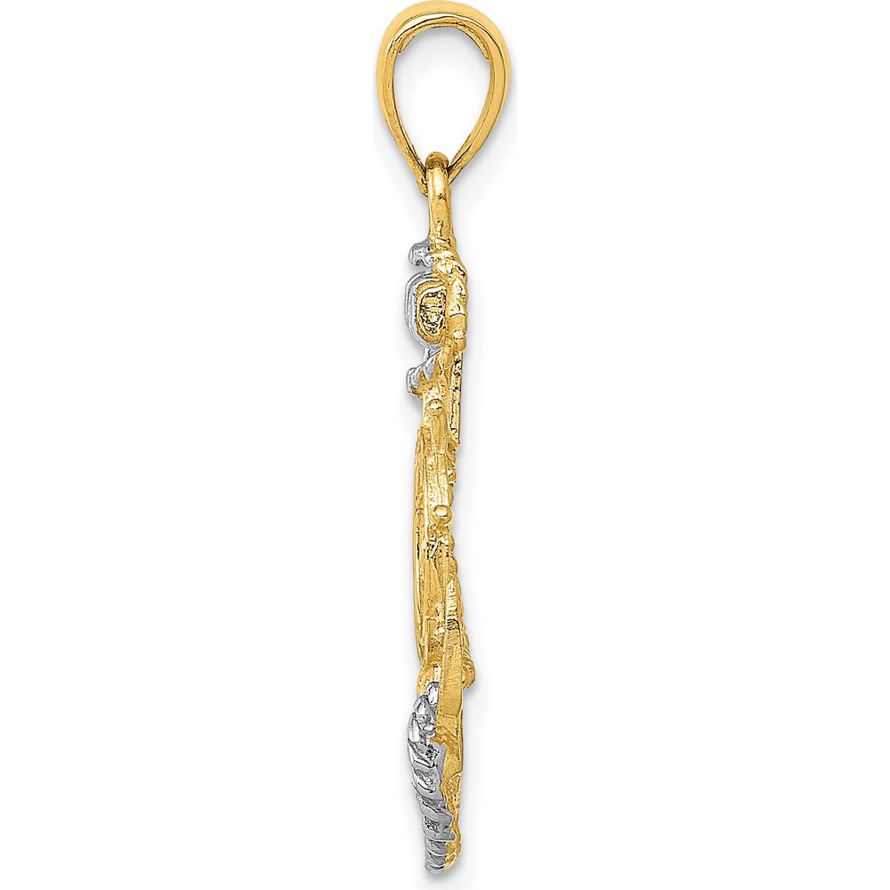 14K Yellow Gold and White Rhodium Anchor with Ship's Wheel Pendant - Nautical Themed 31mm Length by Oro Pregiato