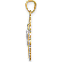 14K Yellow Gold and White Rhodium Angel Scalloped Edge Oval Pendant by Oro Pregiato
