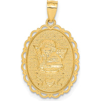 14K Yellow Gold and White Rhodium Angel Scalloped Edge Oval Pendant by Oro Pregiato