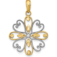 14K Yellow Gold and White Rhodium Beaded Heart Petals Flower Charm by Oro Pregiato