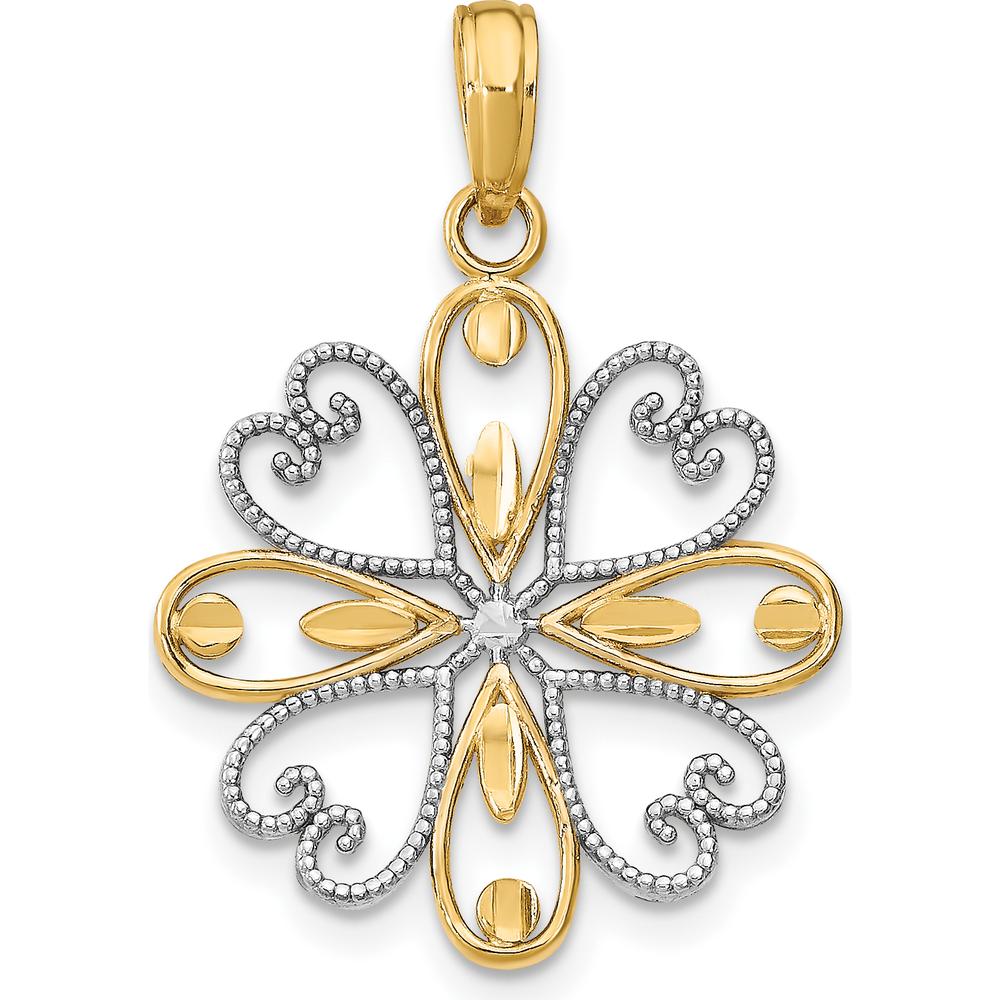 14K Yellow Gold and White Rhodium Beaded Heart Petals Flower Charm by Oro Pregiato