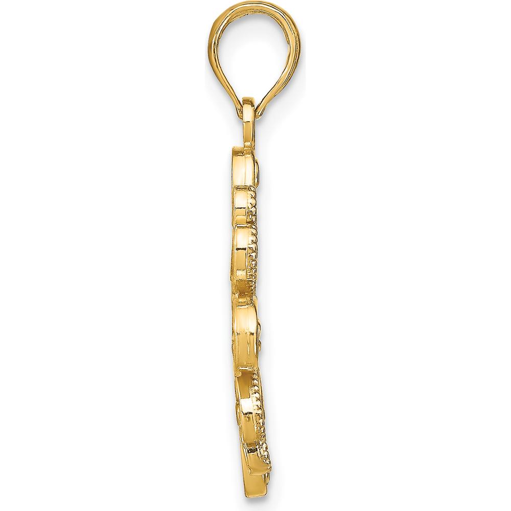 14K Yellow Gold and White Rhodium Beaded Heart Petals Flower Charm by Oro Pregiato