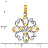 14K Yellow Gold and White Rhodium Beaded Heart Petals Flower Charm by Oro Pregiato