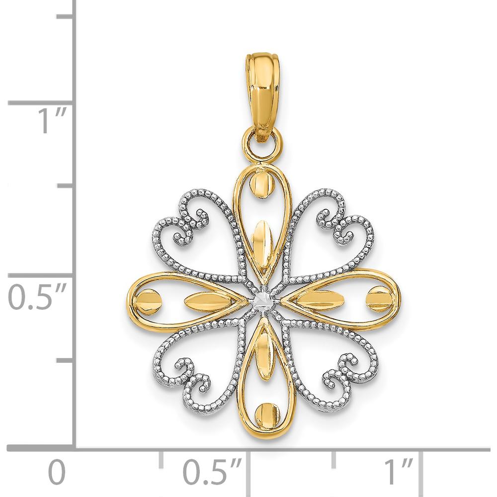 14K Yellow Gold and White Rhodium Beaded Heart Petals Flower Charm by Oro Pregiato