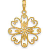 14K Yellow Gold and White Rhodium Beaded Heart Petals Flower Charm by Oro Pregiato