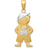 14K Yellow Gold and White Rhodium Boy with Hands in Pockets Pendant - Solid Gold Charm by Oro Pregiato